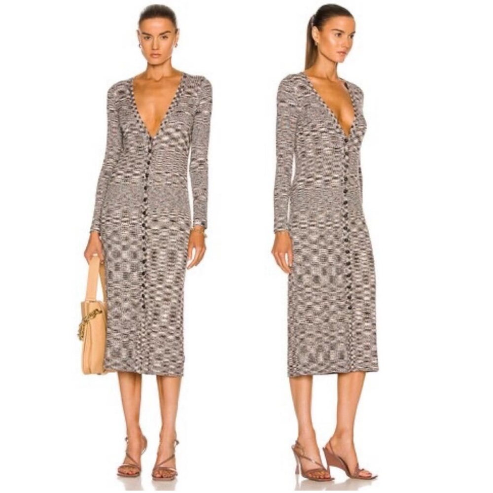 L’Agence Maci Button Duster Cardigan Dress Brown & Black Multi L B06